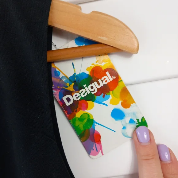 Desigual Black Fitted Dress Size 10 Embroidered Floral BNWT - Picture 7 of 15